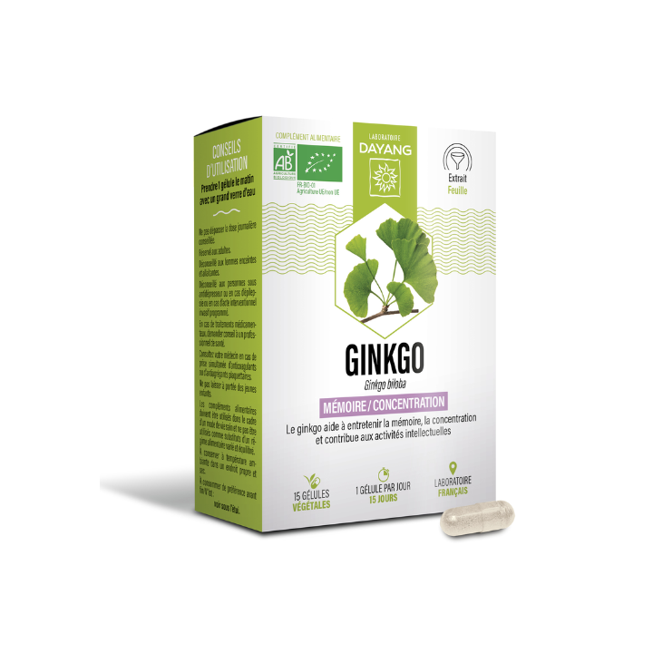 Ginkgo mémoire et concentration Dayang - boite 15 gélules 