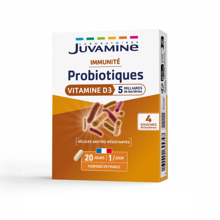 Probiotiques vitamine D3 Juvamine - boite de 20 gélules