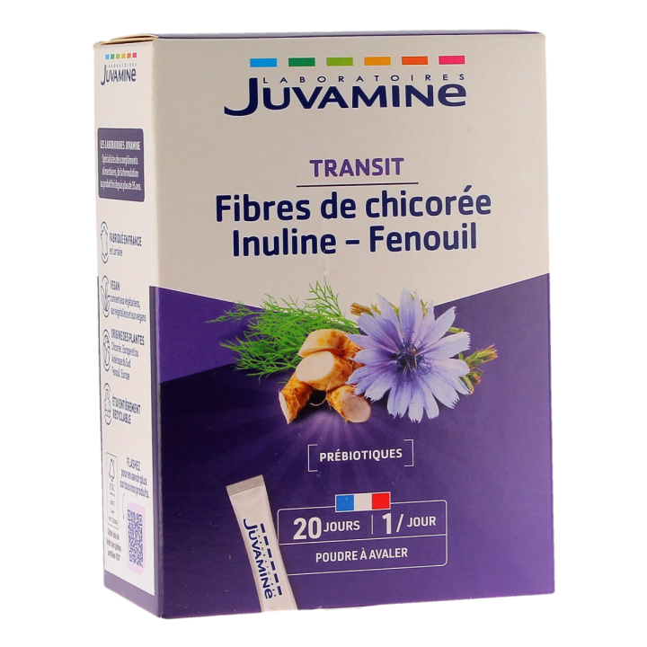 Transit fibres de chicorée inuline fenouil Juvamine - boite de 20 sticks