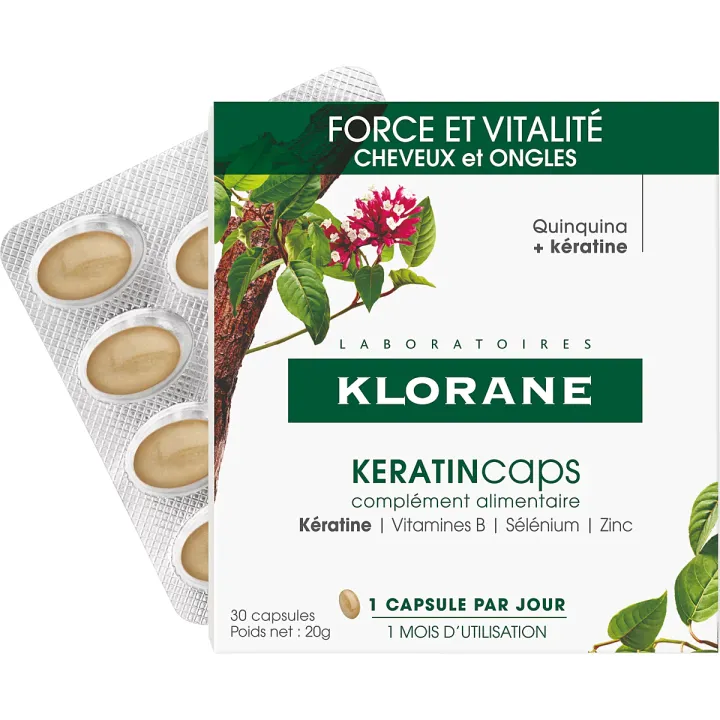 KeratinCaps force et vitalité Klorane - boîte de 30 capsules 