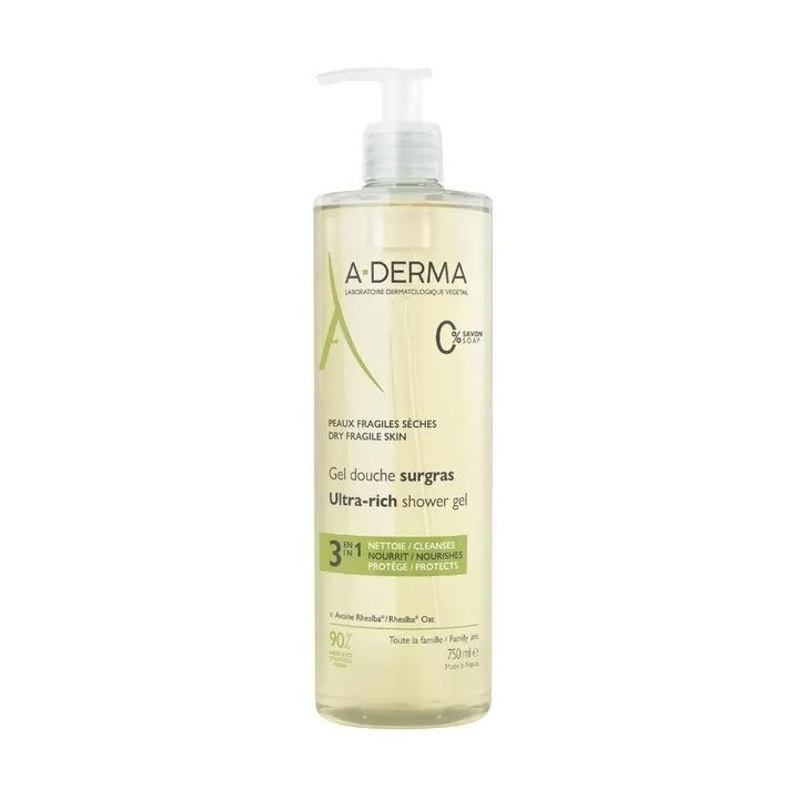 Gel douche surgras A-Derma - flacon-pompe de 750ml