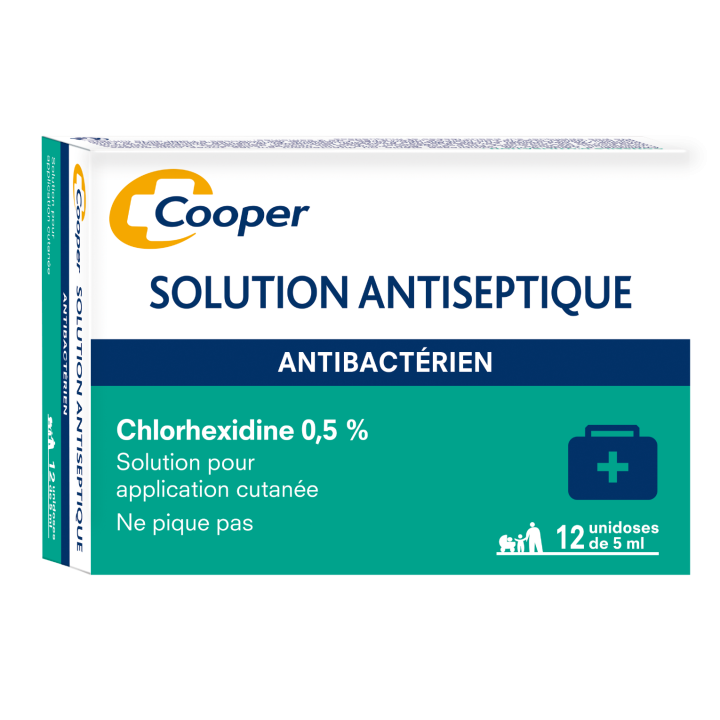 Solution antiseptique chlorhexidine 0,5% Cooper - 12 unidoses de 5 ml