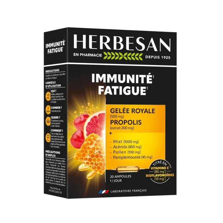 Immunité Fatigue Herbesan - boite de 20 ampoules