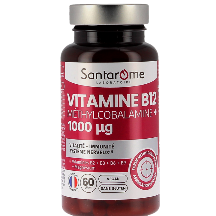 Vitamine B12 Méthylcobalamine+ 1000µg Santarome - pot de 60 gélules