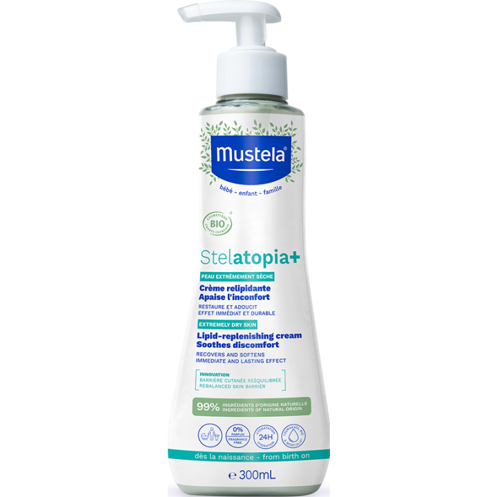 Stelatopia+ Crème relipidante anti-grattage bio Mustela - flacon-pompe de 300ml
