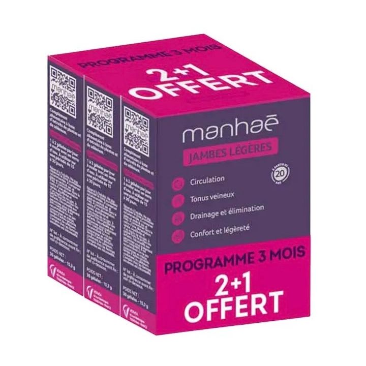Manhaé jambes légères Vitavea - lot de 3 boites de 30 gélules offre 2+1 offert