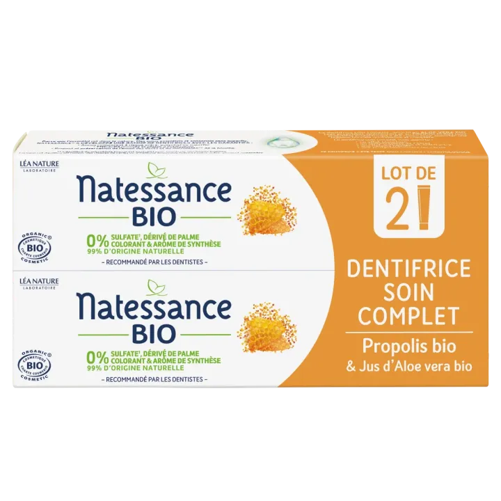 Dentifrice soin complet bio Natessance - lot de 2 tubes de 75 ml
