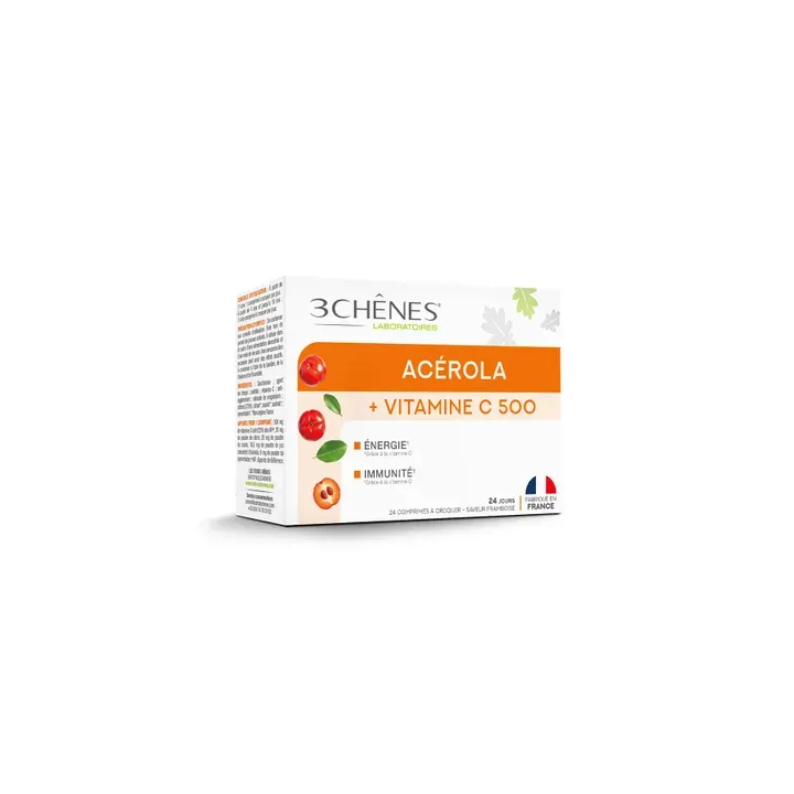 Acérola VitC 500 mg Les 3 Chênes - boîte de 24 comprimés à croquer