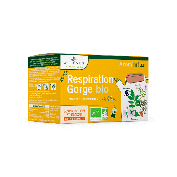 Arom’Infuz respiration gorge bio Les 3 Chênes - boîte de 20 sachets