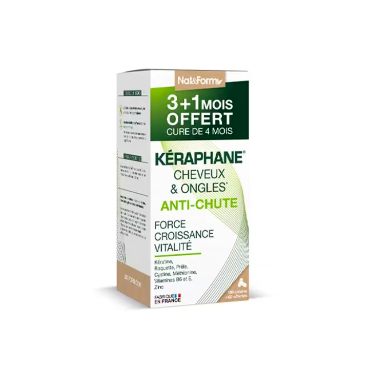 Kéraphane cheveux et ongles anti-chute Nat&Form - boite de 240 gélules offre spéciale 3+1 mois offert