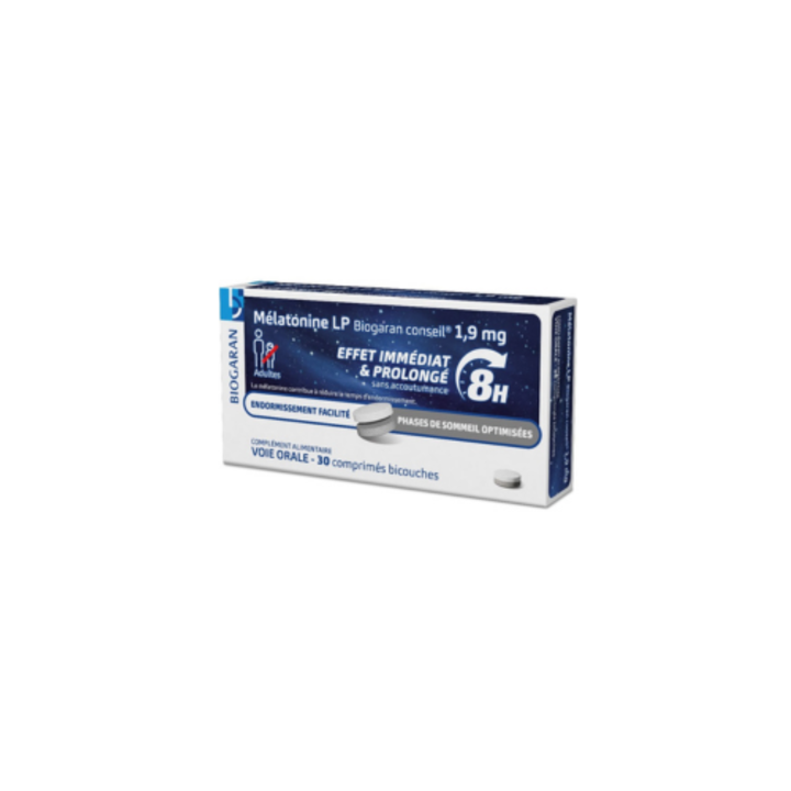 Mélatonine LP effet immédiat et prolongé 8h Biogaran - boite de 30 comprimés 