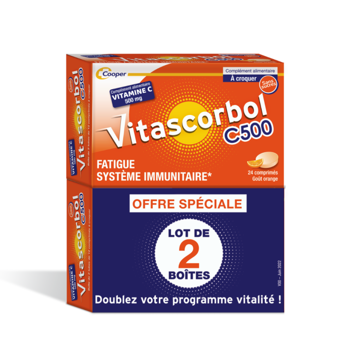 Vitascorbol Vitamine C sans sucre 500 mg - lot de 2 boîtes de 24 comprimés