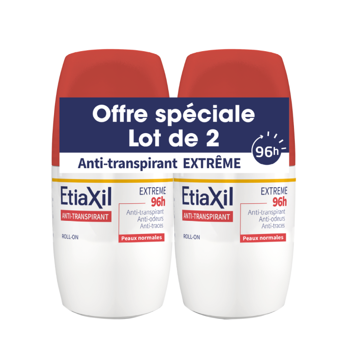 Etiaxil roll-on anti-transpirant extrème 96h Cooper - lot de 2 anti-transpirant roll-on de 50ml offre spéciale