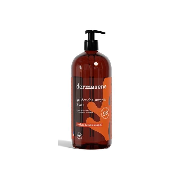 Dermasens gel douche surgras 3en1 parfum tendre monoï Marque Verte - flacon-pompe de 1L