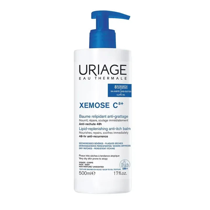 Xémose C8+ baume relipidant anti-grattage Uriage - flacon pompe de 500 ml