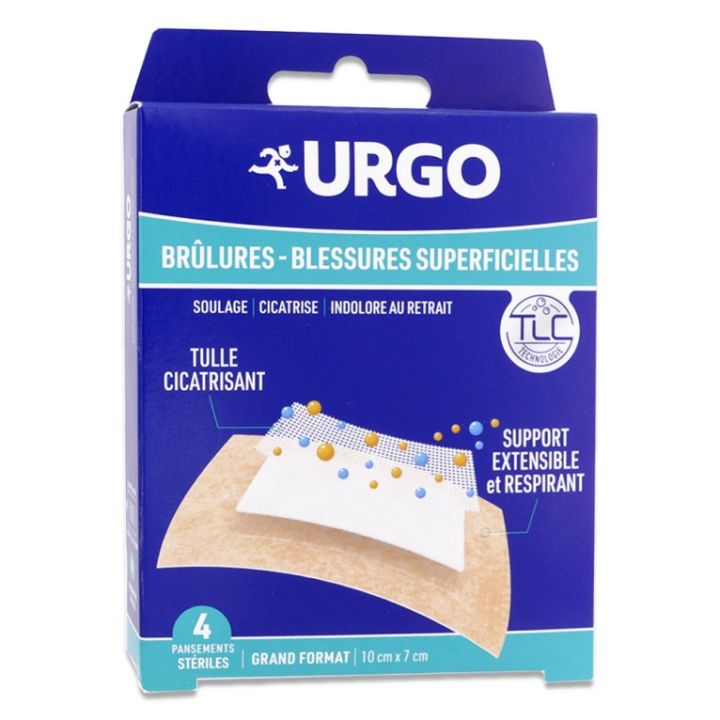 Pansements Urgo brûlures/blessures superficielles - boîte de 4 pansements stériles grand format