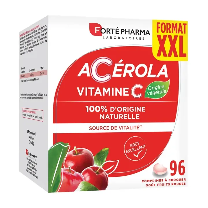 Acérola vitamine C goût fruits rouges Forté Pharma - boite de 96 comprimés à croquer 