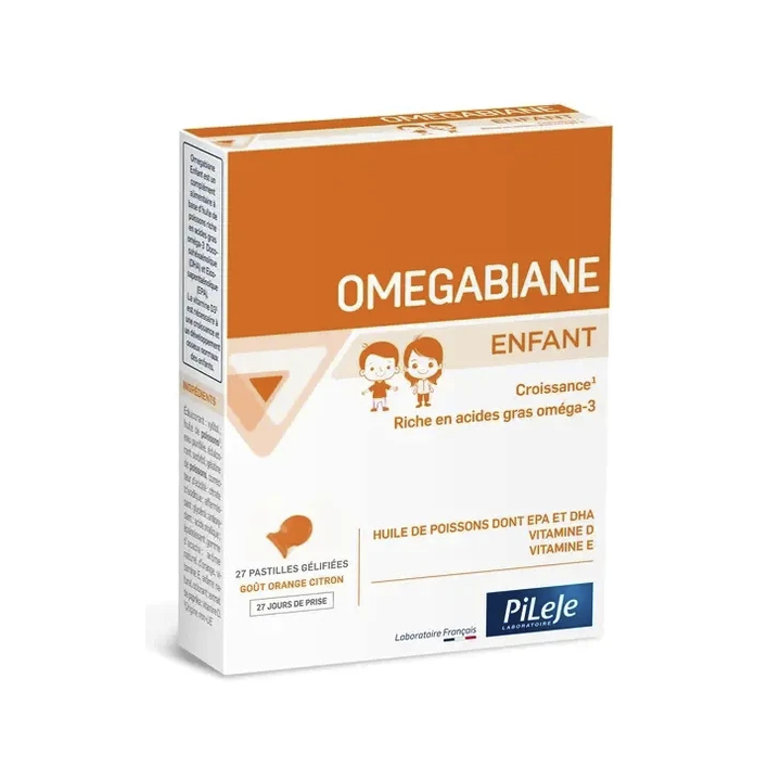 Omegabiane enfant oméga 3, vitamines D et E Pileje - boîte de 27 pastilles gélifiées goût orange citron