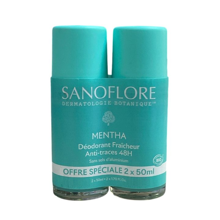 Déodorant Mentha efficacité 48h bio Sanoflore - lot de 2 roll-on de 50ml
