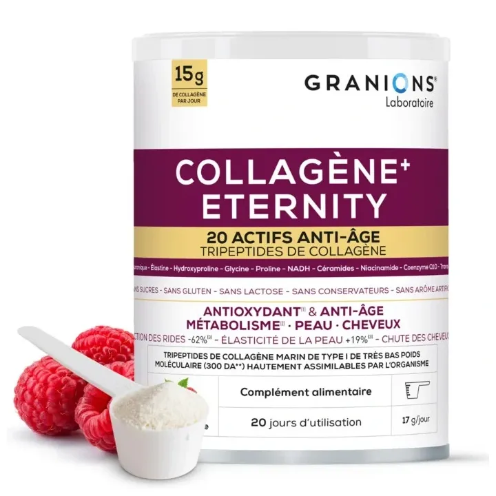 Collagène+ Eternity anti-âge goût framboise Granions - Pot de 343g