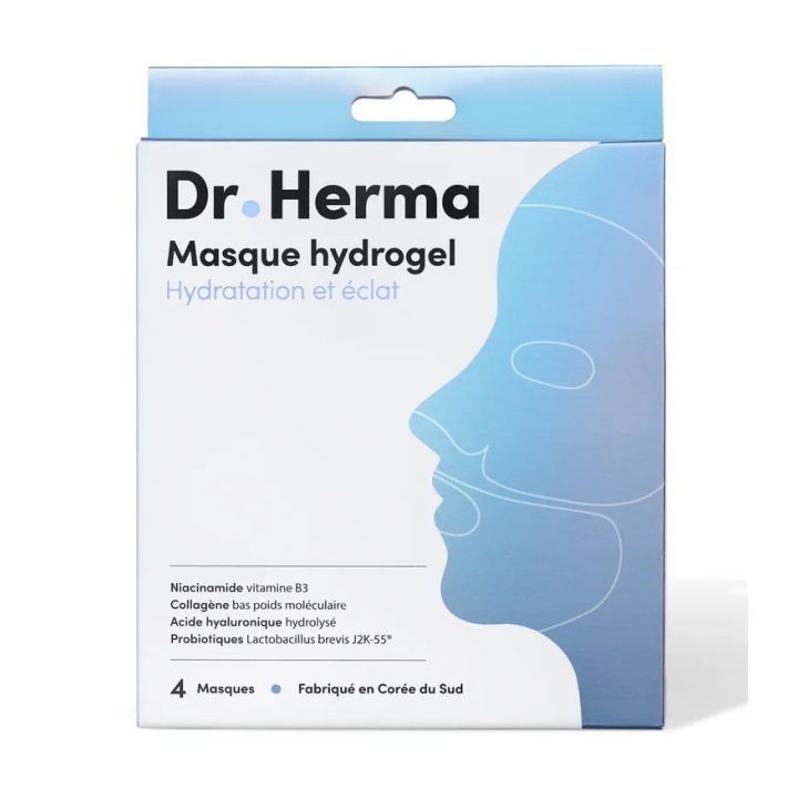 Masque hydrogel hydratation et éclat Dr Herma - boite de 4 masques