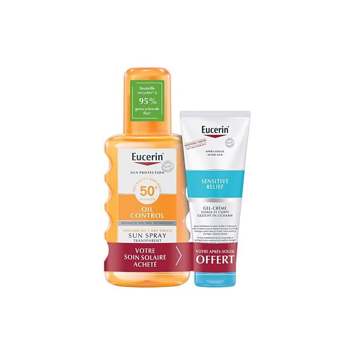 Sun oil control spray solaire SPF50+ Eucerin - flacon de 200ml + après soleil After Sun 50ml offert