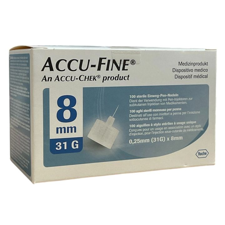 Accu-Fine aiguilles à stylo stériles à usage unique 8mm 31G Accu-Chek - boite de 100 aiguilles