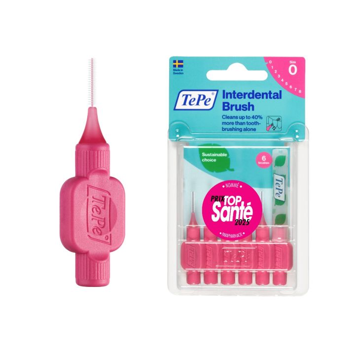 Brossettes interdentaires originales rose taille 0 (0.4 mm) TePe - 6 brossettes