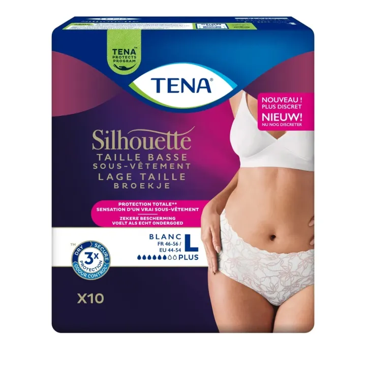 Silhouette plus slips absorbants taille L basse blanc Tena - sachet de 10 slips