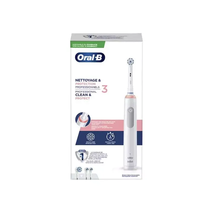 Brosse à dents électrique Nettoyage & Protection Professionnels 3 Oral-B - une brosse à dents électrique + 2 embouts