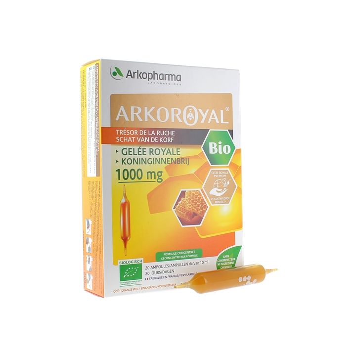Arkoroyal Gelée royale Trésor de la ruche bio 1000mg Arkopharma - boîte de 20 ampoules de 10 ml
