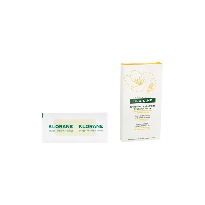 Bandelettes de cire froide à l'amande douce visage et zones sensibles Klorane - 6 doubles bandelettes