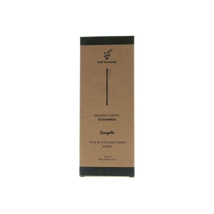 Brosse à dents adulte en bambou souple Cap Bambou - lot de 4 brosses à dents
