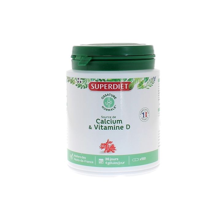 Calcium + vitamine D Super Diet - 150 gélules