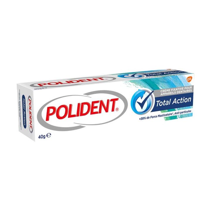 Crème fixative pour appareils dentaires total action Polident - tube de 40 g
