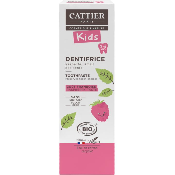Dentifrice 2-6 ans goût framboise bio Cattier - tube 50 ml