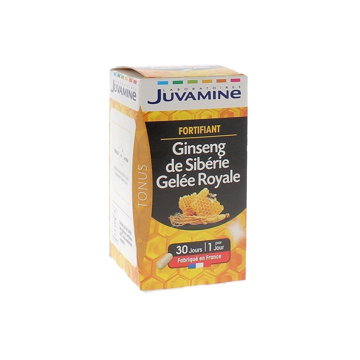 Fortifiant ginseng de sibérie gelée royale Juvamine - boite de 30 gélules