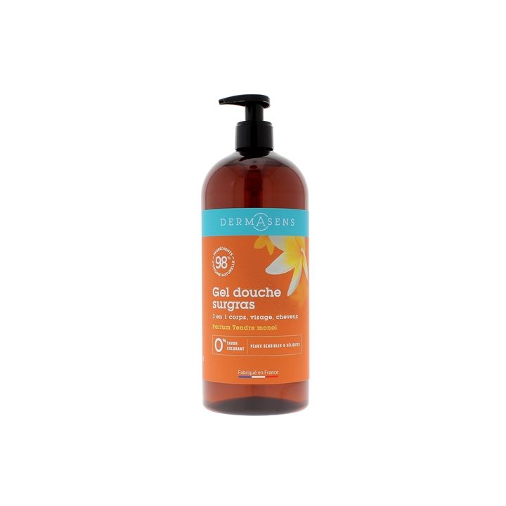 Dermasens gel douche surgras parfumé tendre monoï Marque Verte - flacon pompe de 1L