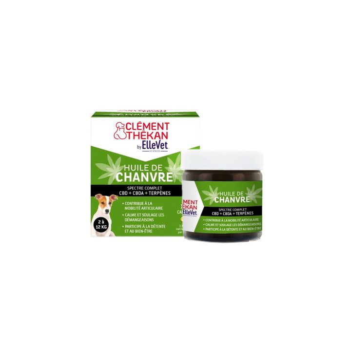 Huile de chanvre chiens 2 à 12kg Clément Thékan - pot de 45 capsules