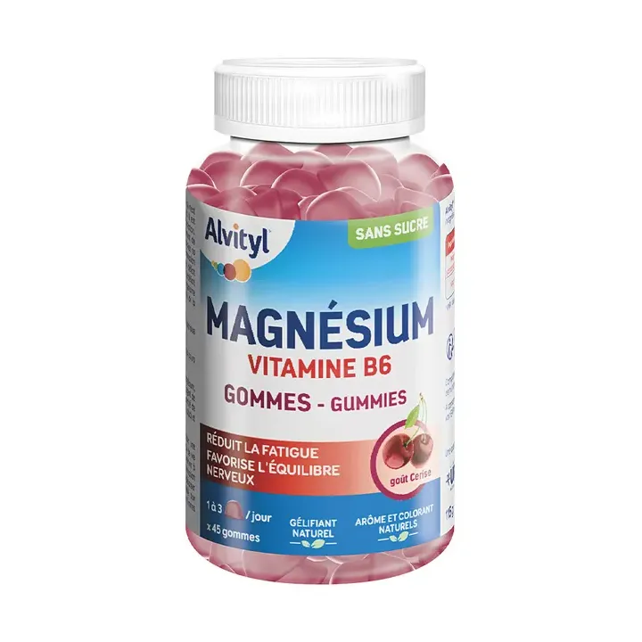 Magnésium vitamine B6 goût cerise Alvityl - pot de 45 gommes