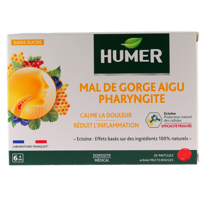 Mal de gorge aigu pharyngite Humer - boite de 20 pastilles