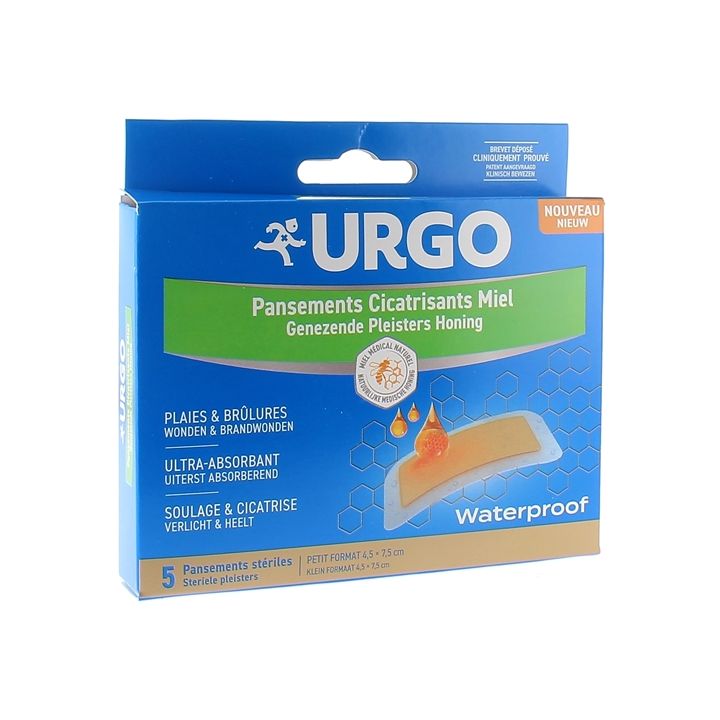 Pansements cicatrisants miel waterproof Urgo -  boîte de 5 pansements stériles