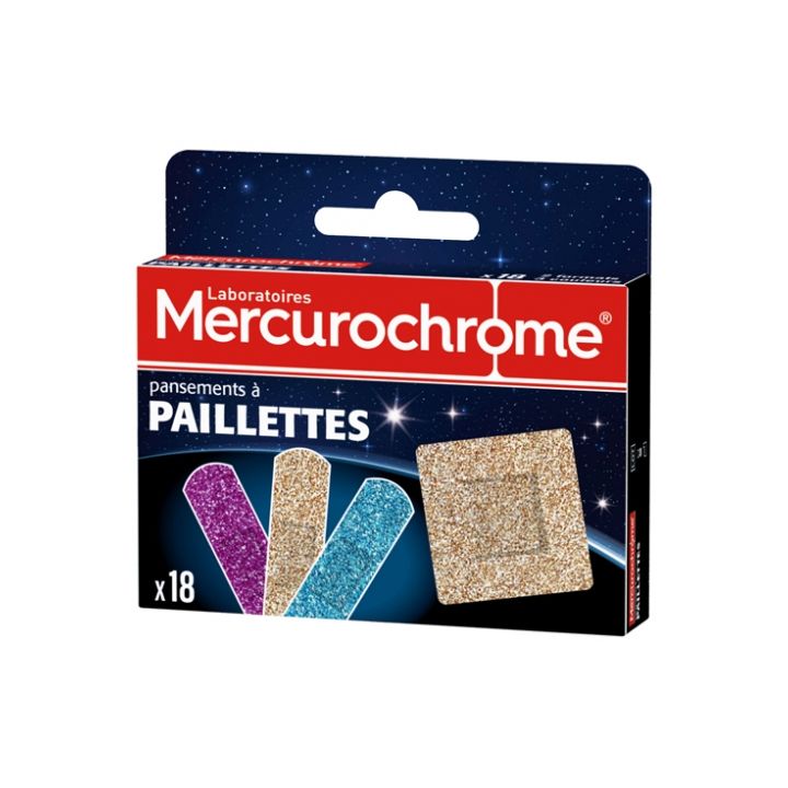 Pansements à paillettes Mercurochrome - boîte de 18 pansements