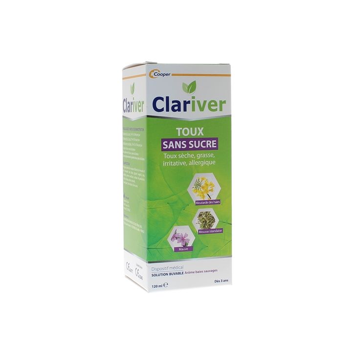Sirop toux sèche grasse irritative allergique sans sucre Clariver - flacon de 120 ml