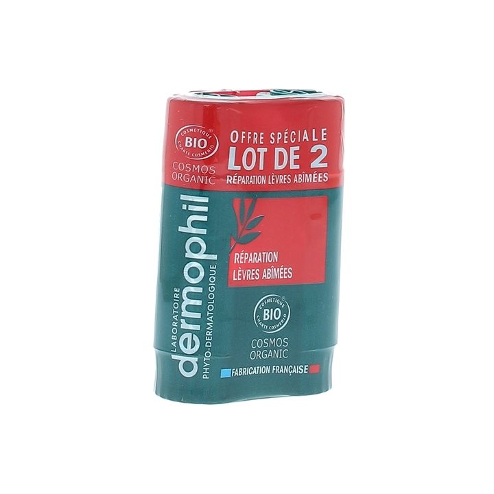 Stick à lèvres Réparation lèvres abîmées bio Dermophil Indien - lot de 2 sticks de 4g