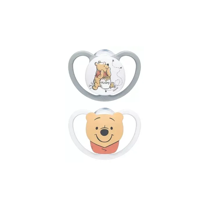 Sucettes physiologiques en silicone Winnie 0-6 mois NUK - lot de 2 sucettes