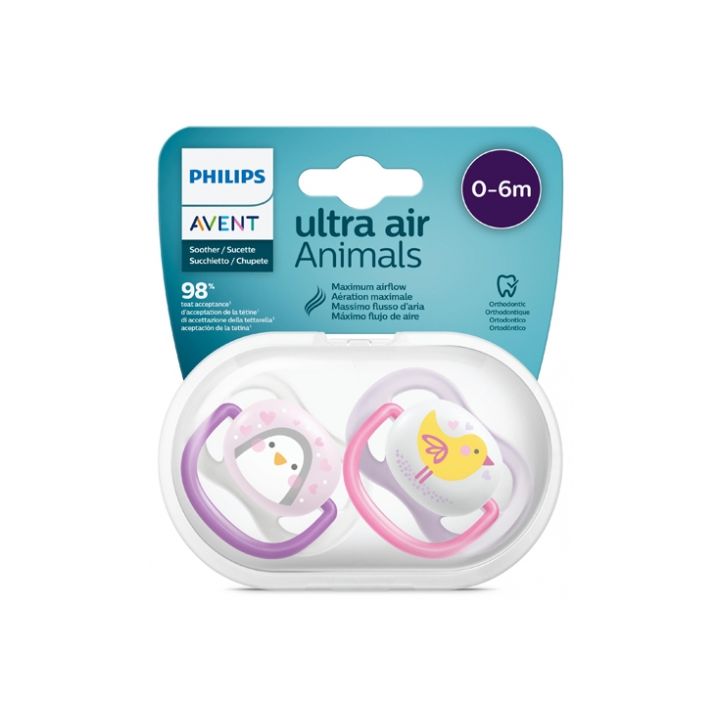 Ultra Air Animals Sucettes orthodontiques silicone 0-6 mois Avent - lot de 2 sucettes