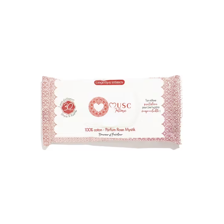 Lingettes intimes naturelles parfum rose mystik Musc Intime - paquet de 30 lingettes