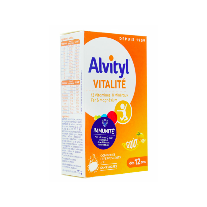Alvityl Vitalité effervescent goût orange - boîte de 30 comprimés effervescents