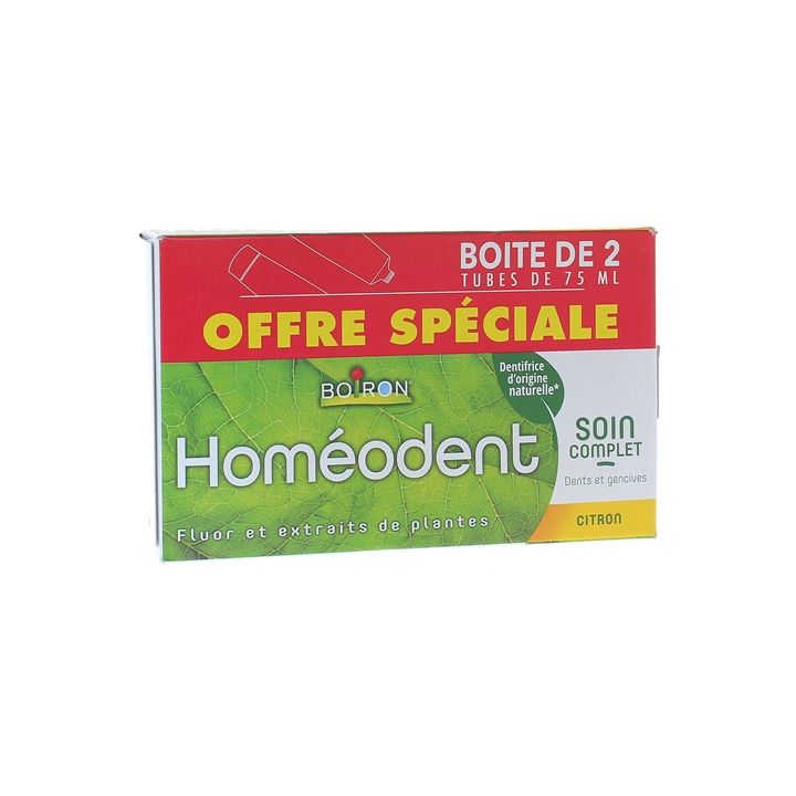 Dentifrice Homéodent soin complet dents et gencives goût citron Boiron - 2 tubes de 75 ml